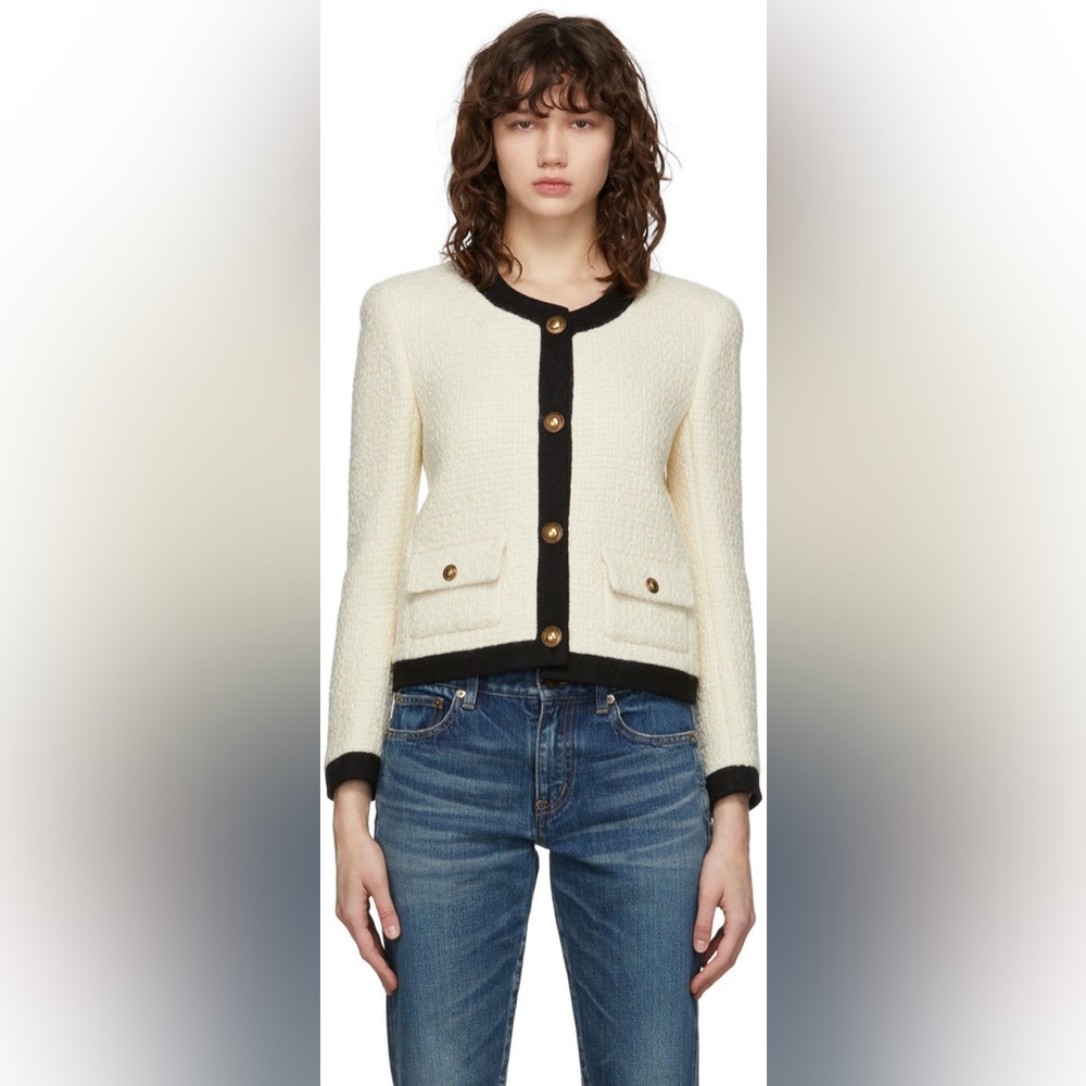 Saint Laurent NEW NWT Off-White Tweed wool silk Jacket Size 4 (36 Fr) womans